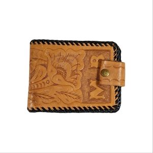Vintage Hand Tooled Leather Wallet Whipped Stitching